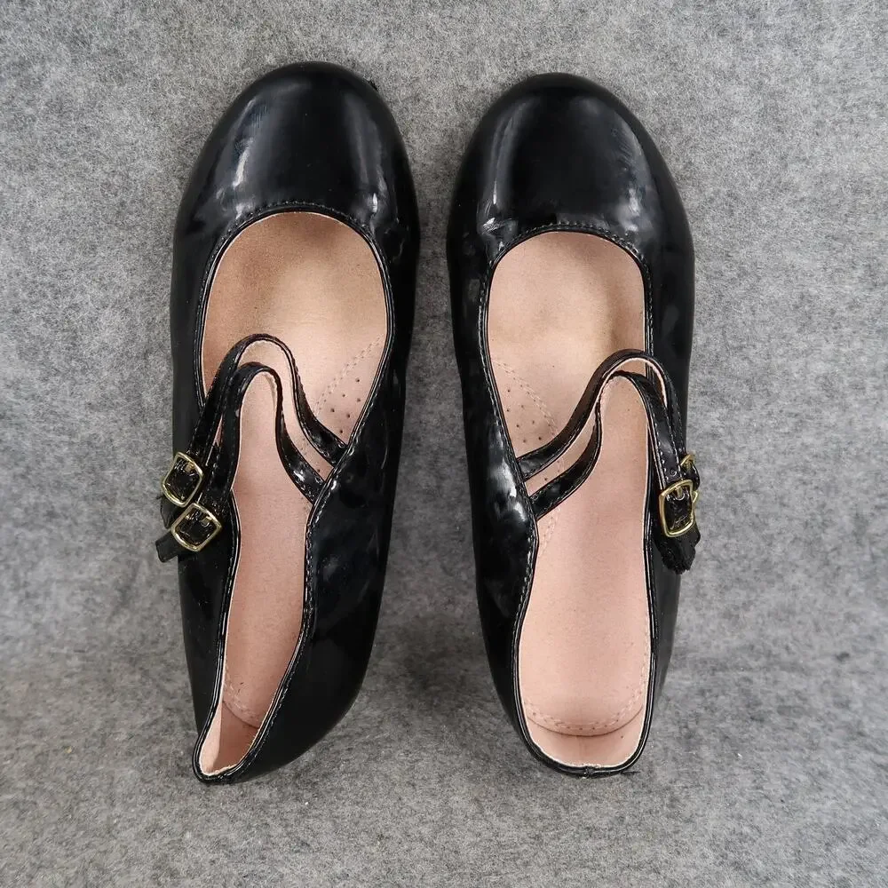 Girls Dress Shoes Mary Jane Ballet Flats Kids 3 Black Patent Buckle Straps
